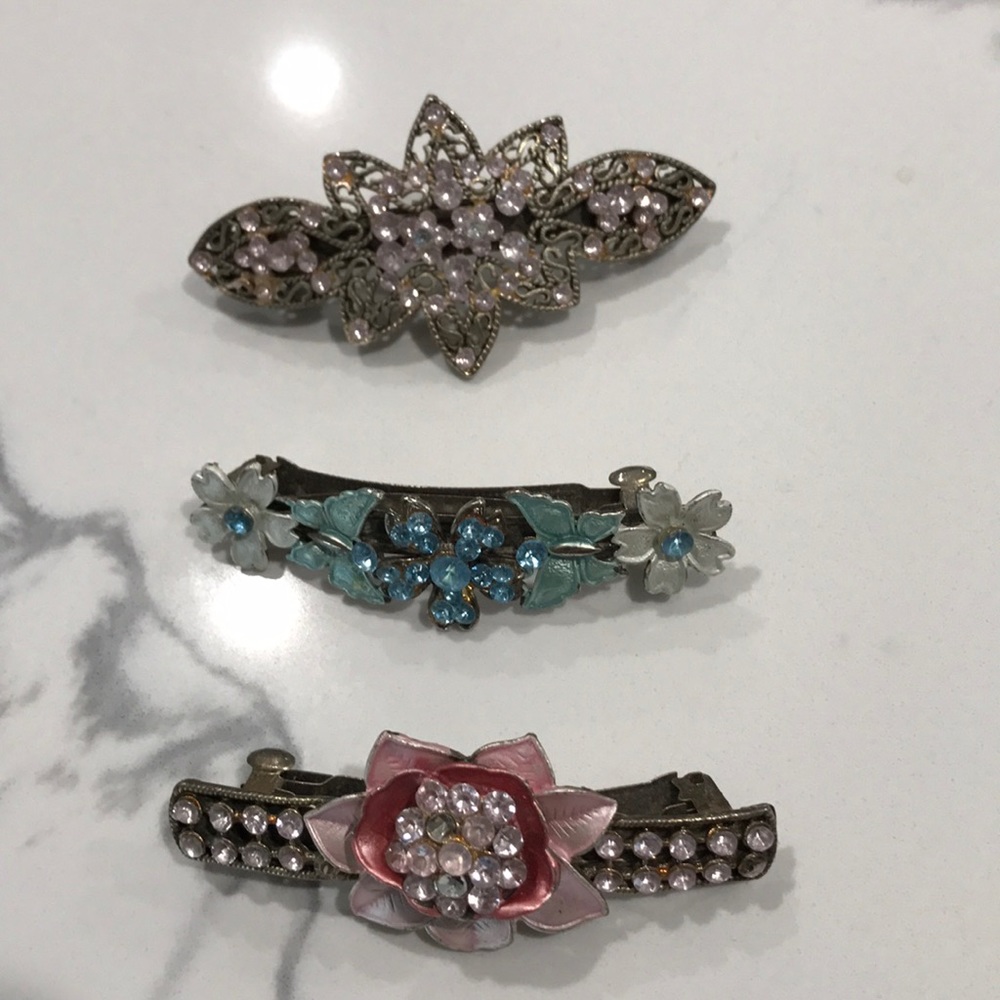 Set of four jewel hair barrettes